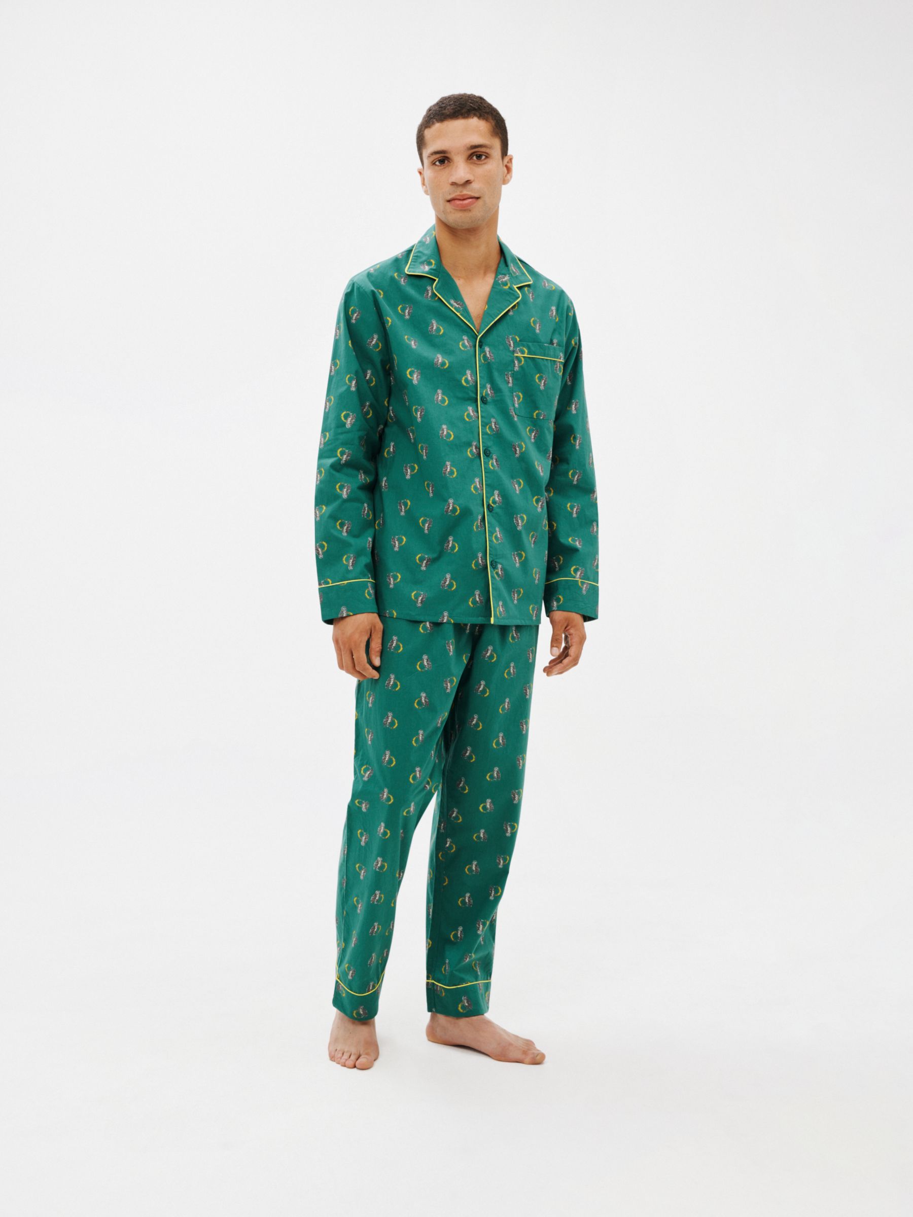 Their Nibs Owl Moon Long Sleeve Shirt Pyjama Set, Green