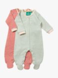 Little Green Radicals Baby Cotton Stripe Sleepsuit, Pack of 2, Red/Blue