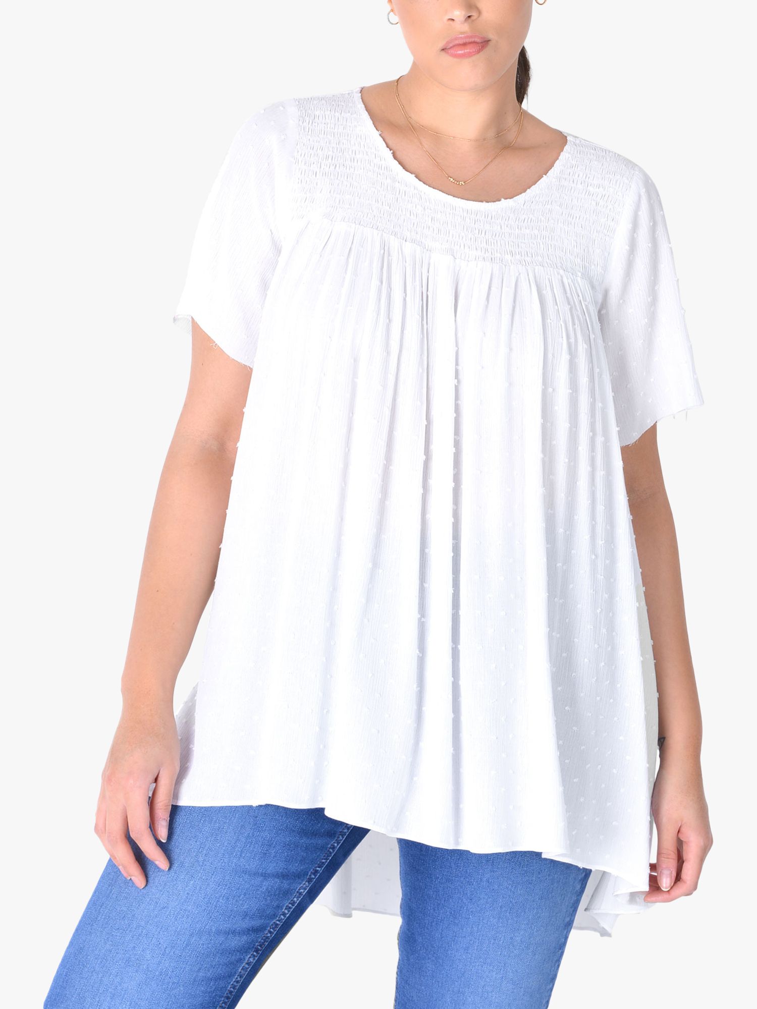 Live Unlimited Dobby Shirred Blouse, White at John Lewis & Partners