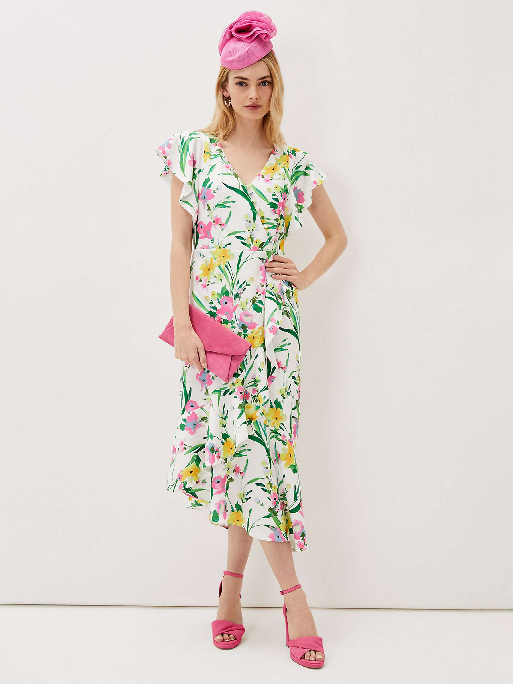 Buy Phase Eight Evelin Floral Frill Midi Dress, Ivory/Multi Online at johnlewis.com
