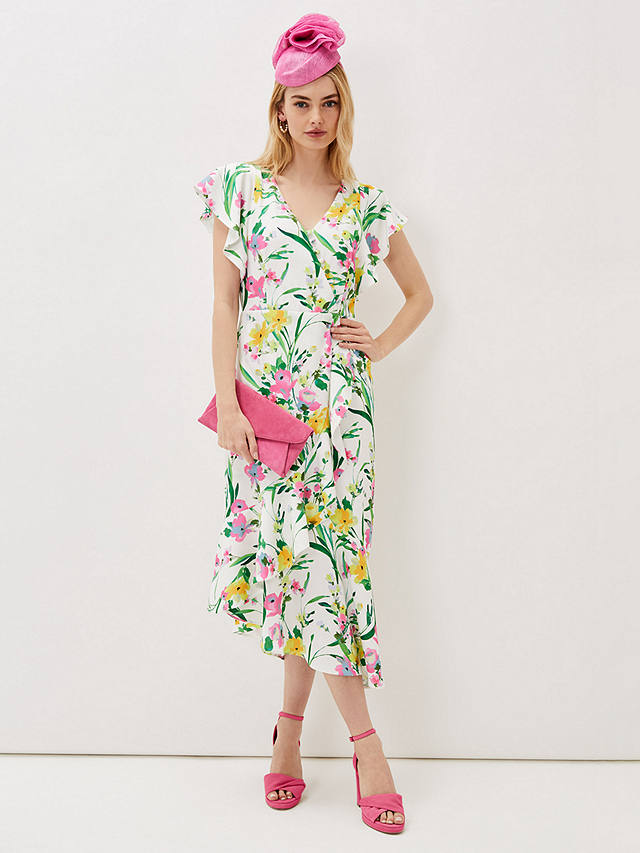 Phase Eight Evelin Floral Frill Midi Dress, Ivory/Multi at John Lewis ...