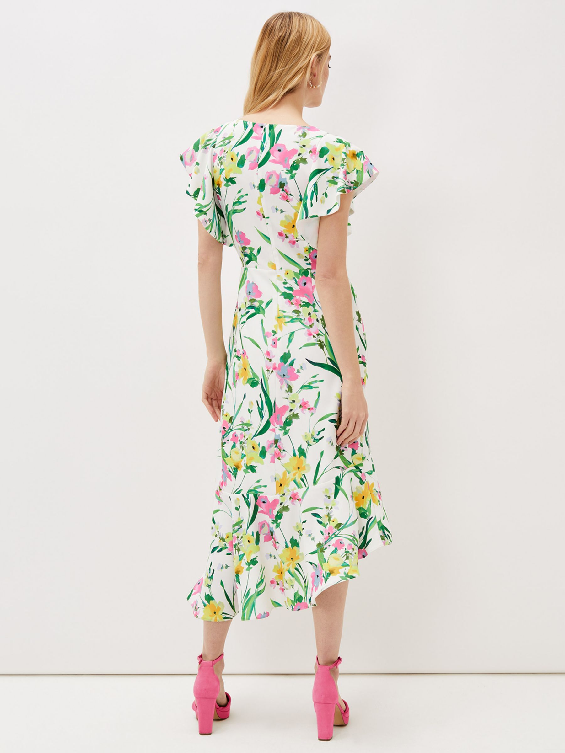 Phase Eight Evelin Floral Frill Midi Dress, Ivory/Multi at John Lewis ...