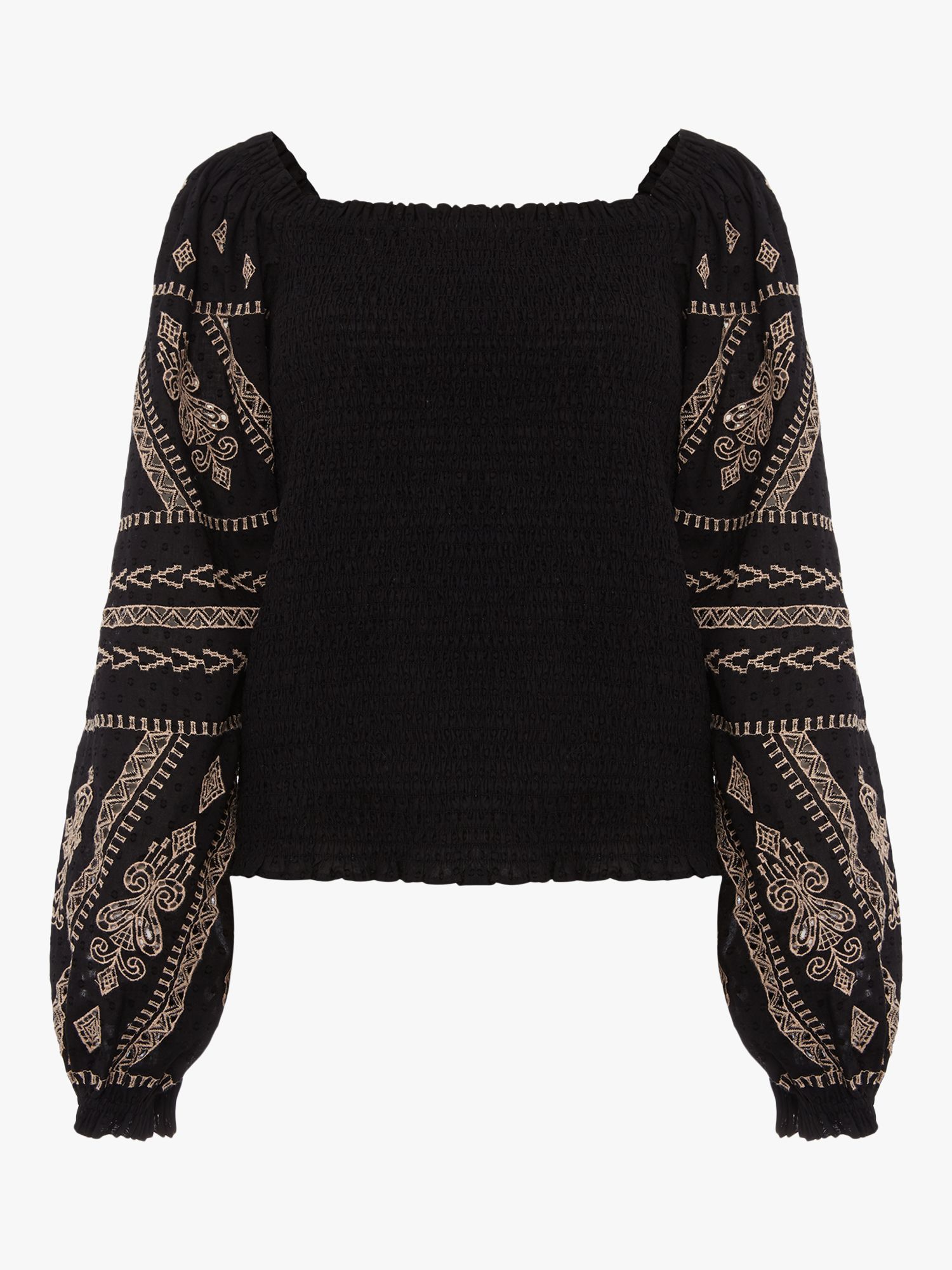 Phase Eight Debby Shirred Embroidered Blouse, Black at John Lewis ...