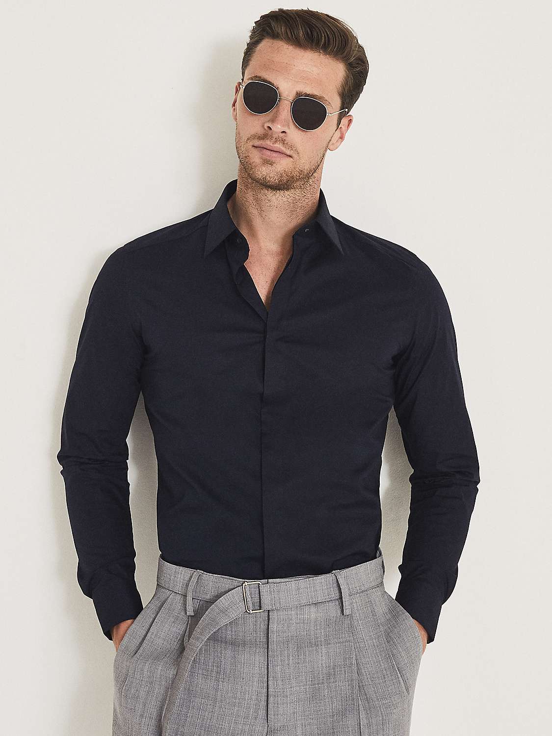 Buy Reiss Kiana Cotton Stretch Slim Fit Poplin Shirt, Navy Online at johnlewis.com