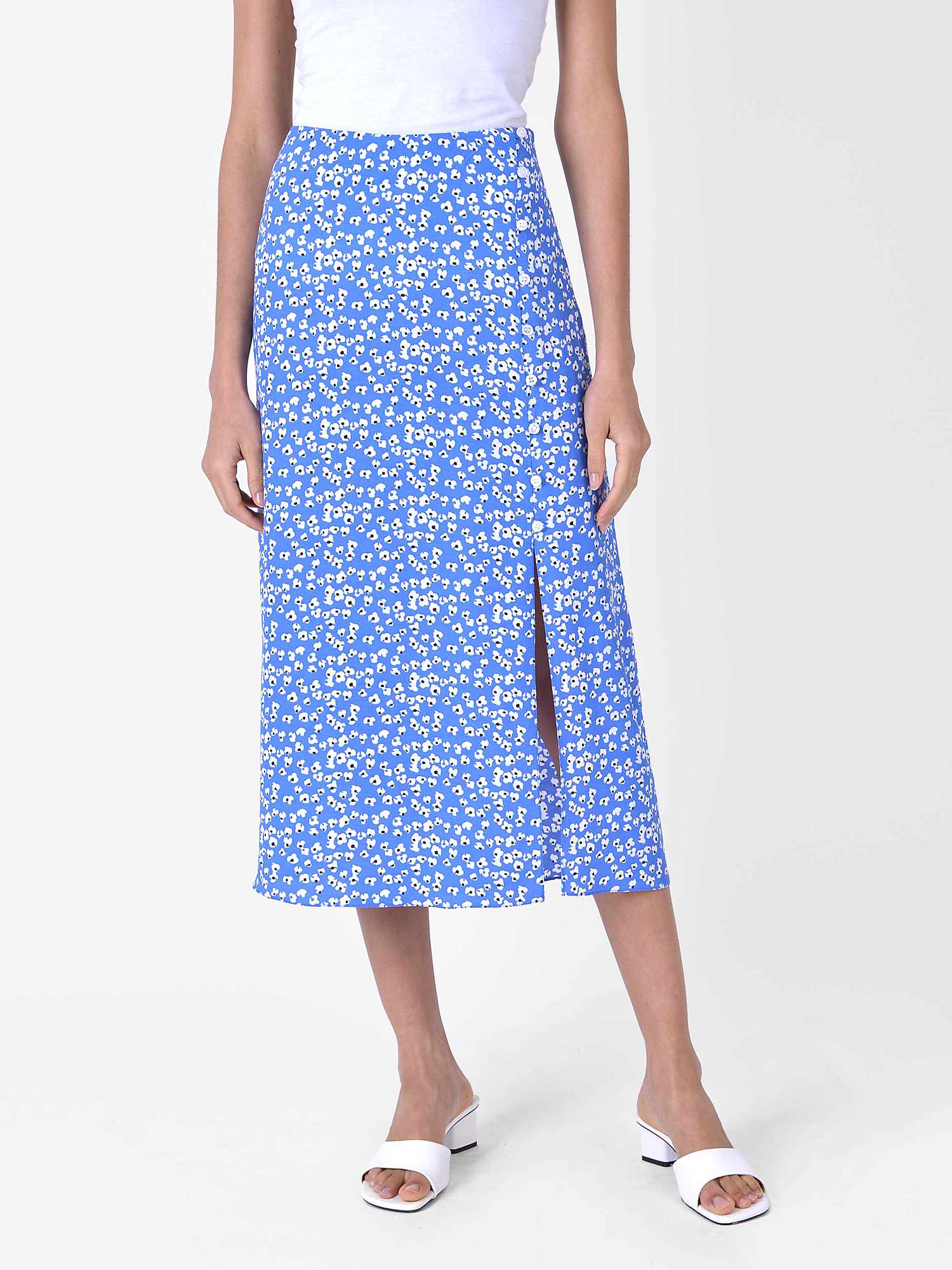 Ro&Zo Floral Print Side Split Midi Skirt, Blue at John Lewis & Partners