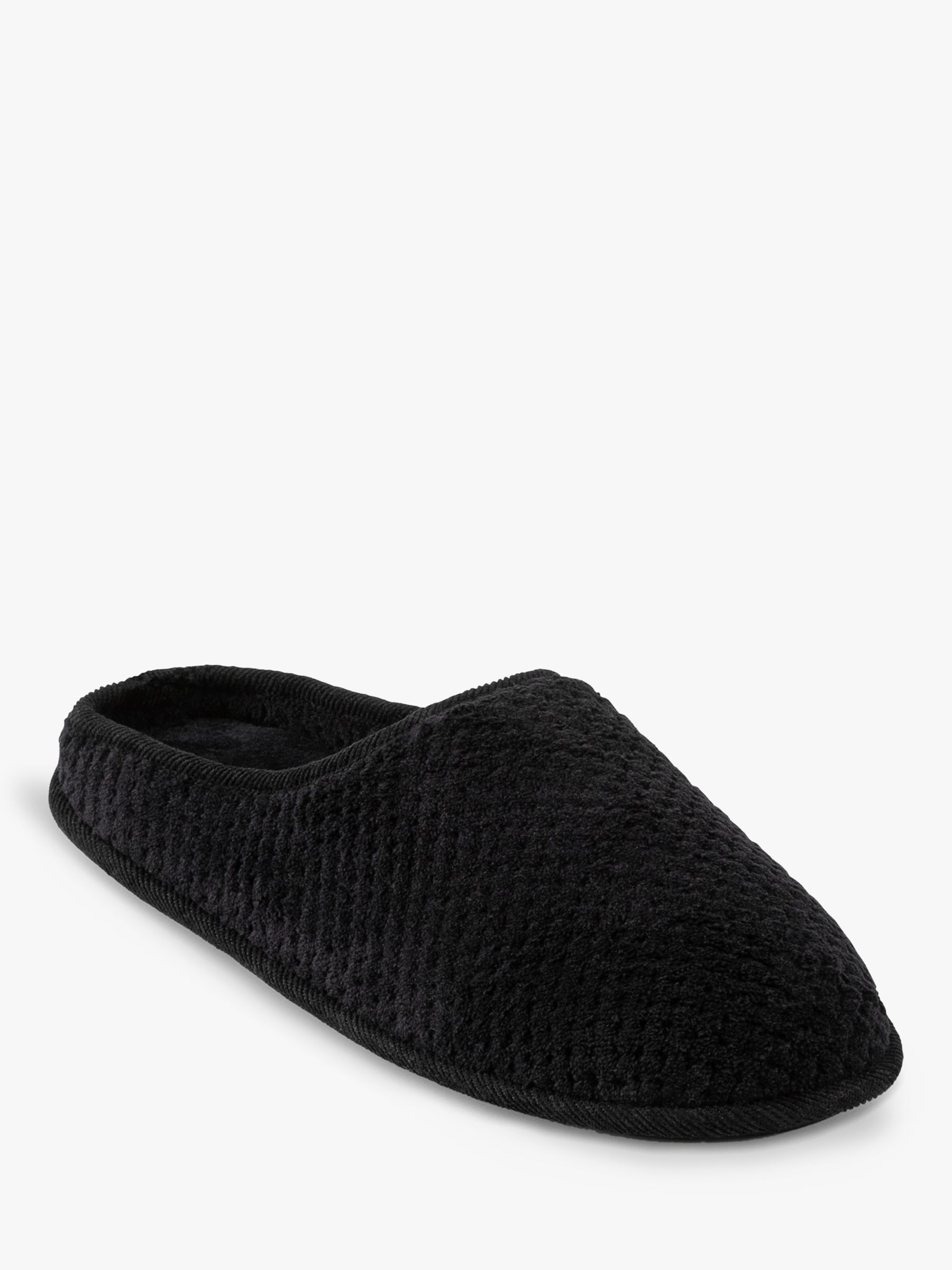 totes Isotoner Swept Back Popcorn Mule Slippers, Black at John Lewis ...