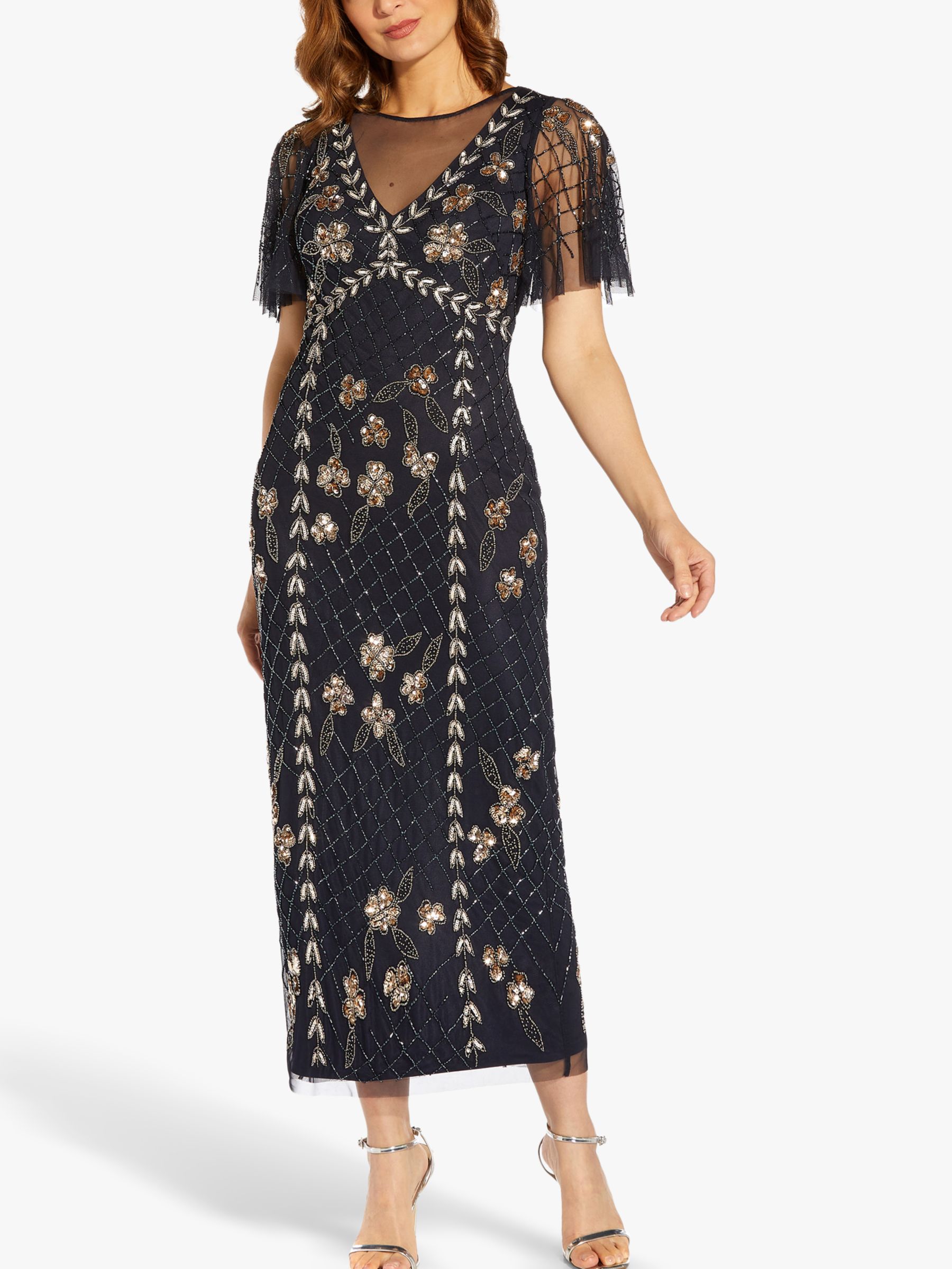 Adrianna Papell Flutter Bead Midi Dress Midnight 6