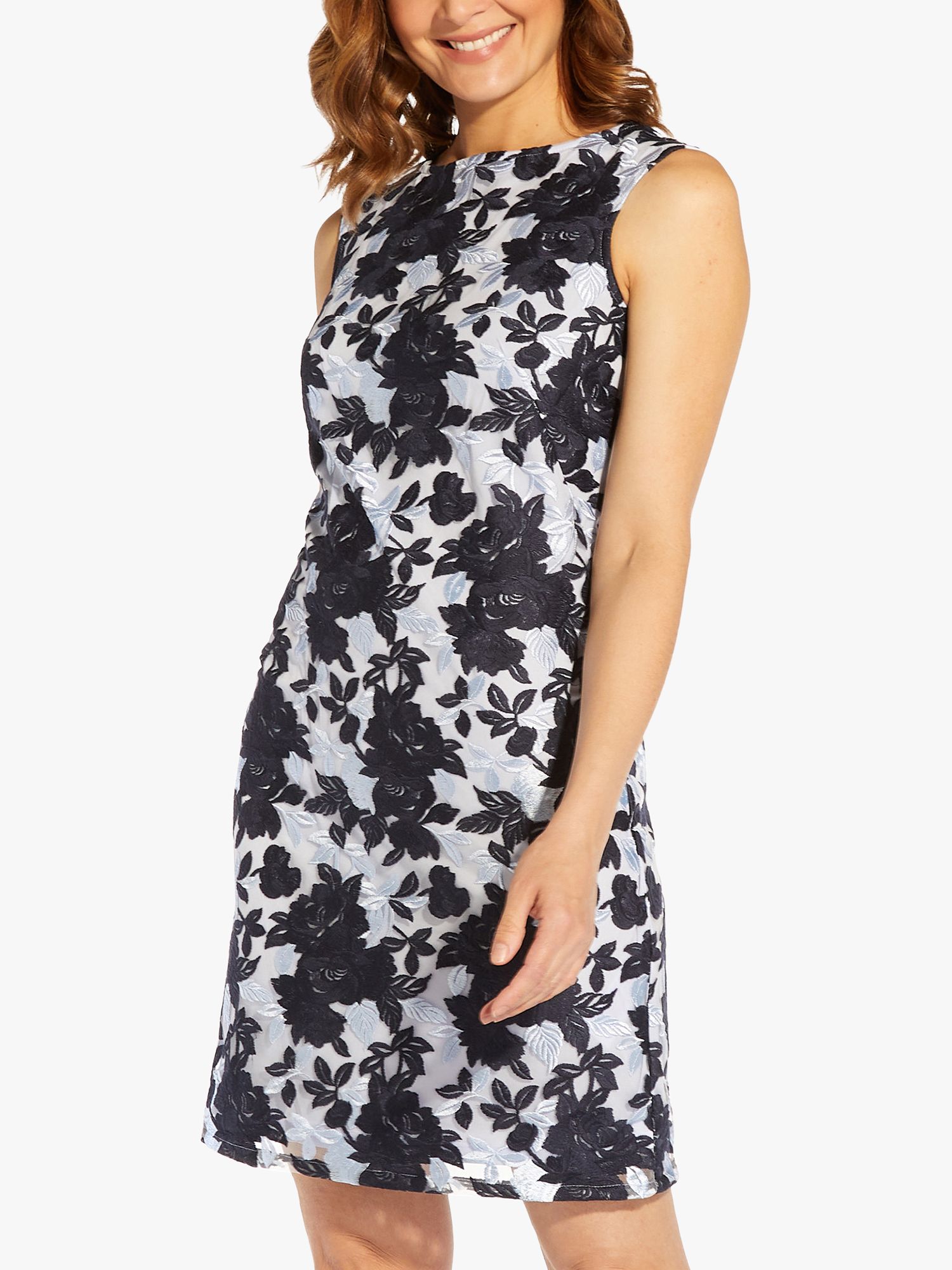 Adrianna Papell Two Tone Floral Embroidery Sheath Dress, Navy/White at ...