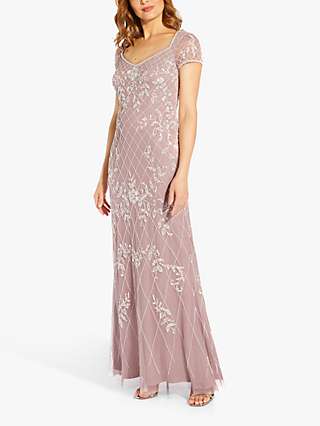 Adrianna Papell Beaded Long Dress, Dusted Petal/Ivory