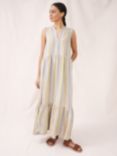 White Stuff Sophia Linen Stripe Tiered Maxi Dress, White/Multi