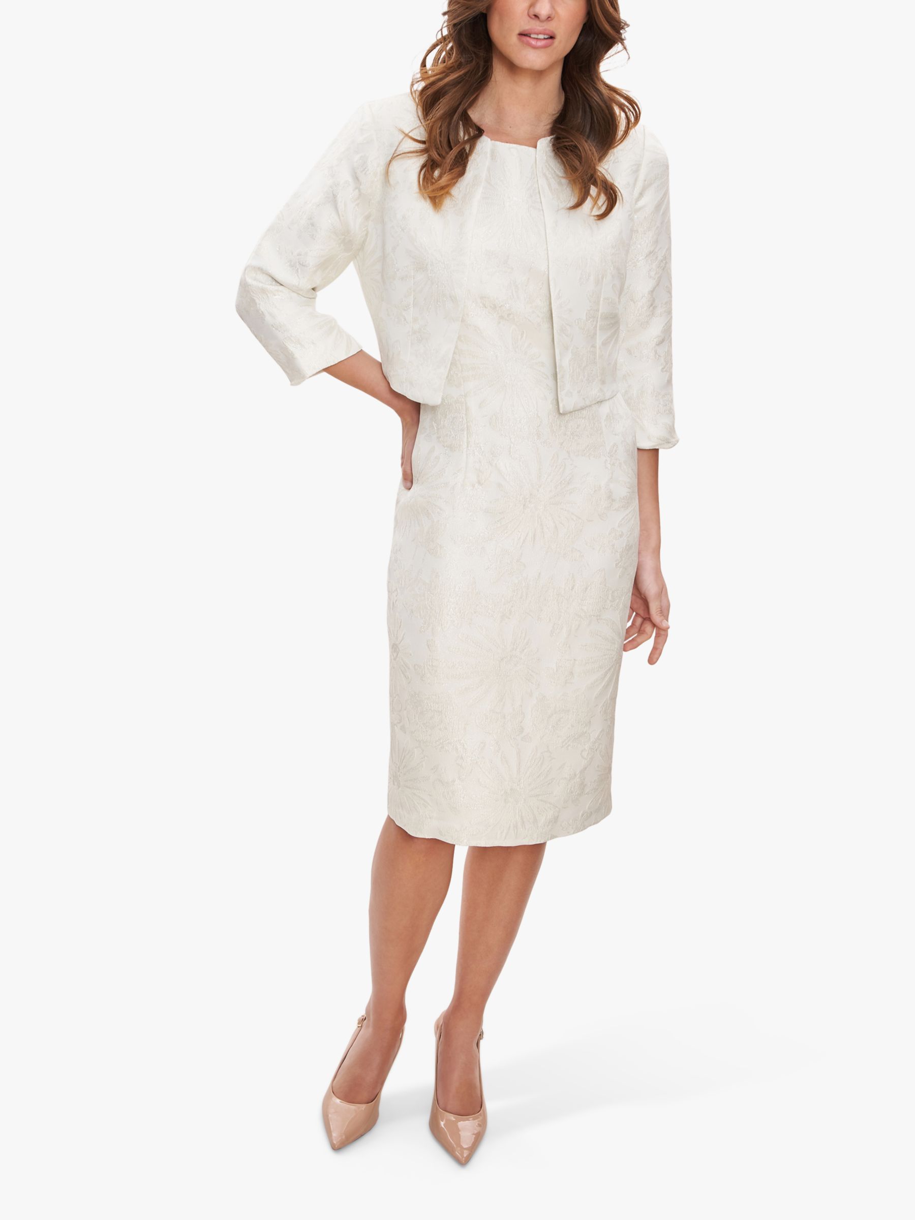 Gina Bacconi Emeline Jacquard Tailored Dress, Silver, 8