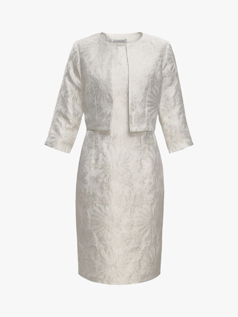 Gina Bacconi Emeline Jacquard Tailored Dress, Silver, 8