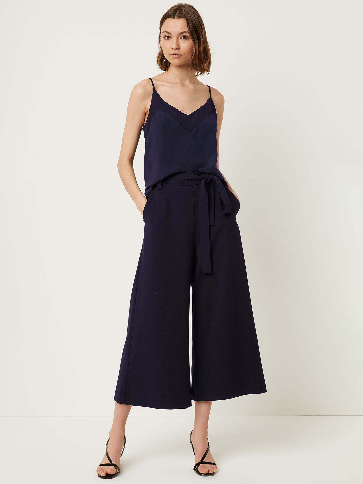 French Connection Whisper Belted Cropped Trousers, Utility Blue at John ...
