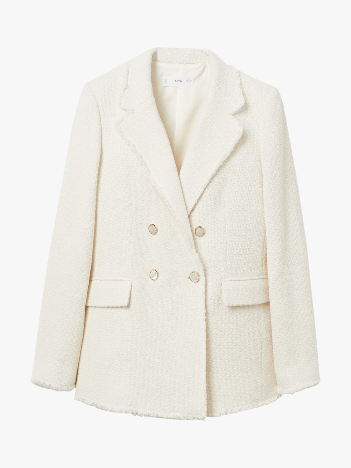 Mango Quintin Frayed Edge Blazer, Light Beige at John Lewis & Partners