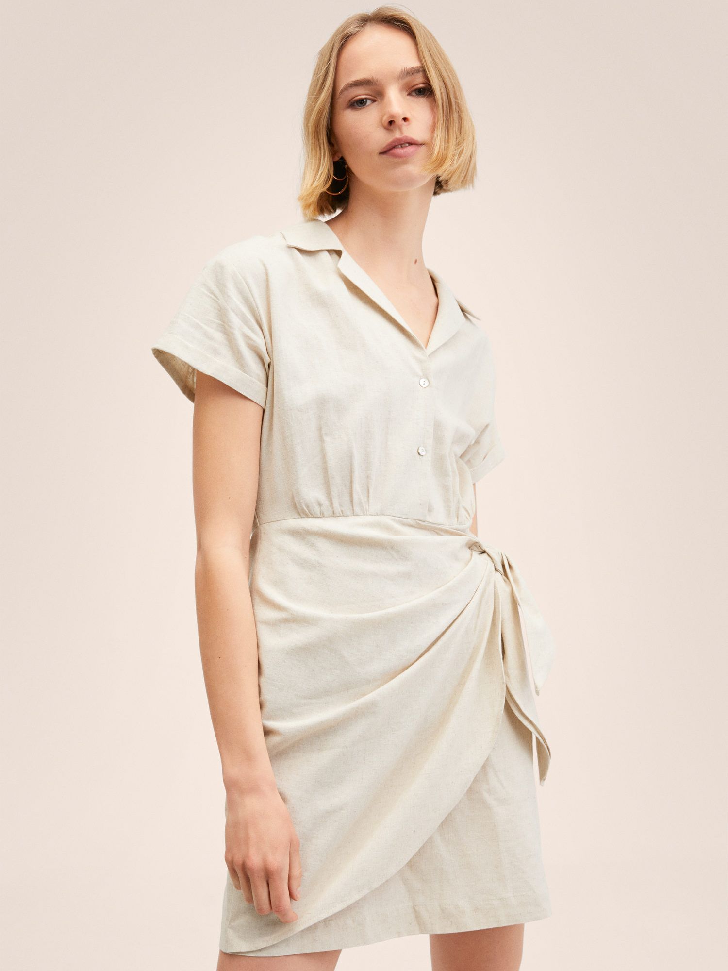 Mango Nieve Linen Blend Shirt Dress, Beige at John Lewis & Partners
