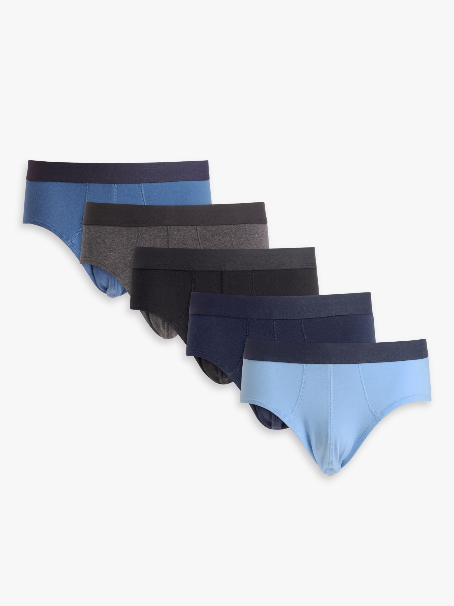 John Lewis ANYDAY Stretch Cotton Briefs, Pack of 5, Blue, S