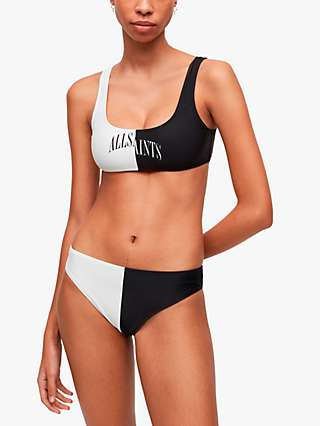 AllSaints Mia Split Swim Top, Black/White