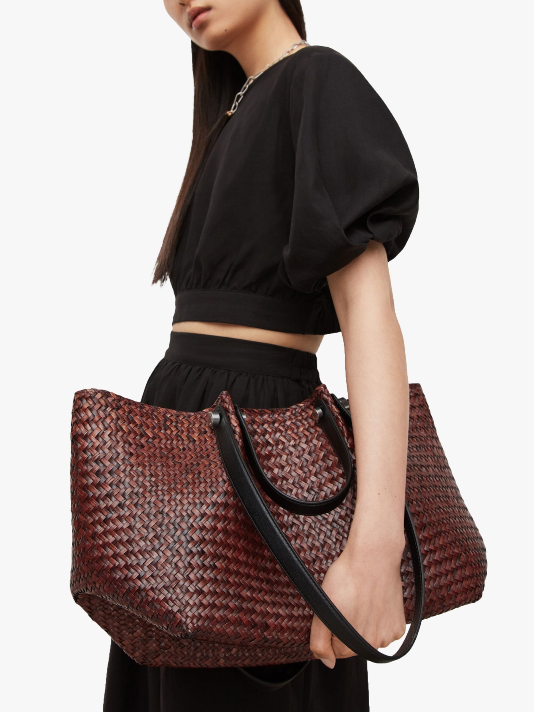 AllSaints Allington Seagrass Straw Tote Bag, Peat Brown at John Lewis