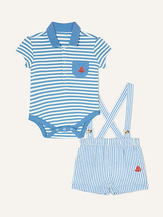 Monsoon Baby Sebastian Brace Shorts and Polo Shirt Set, Blue/White