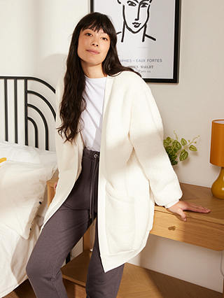 John Lewis ANYDAY Cassie Borg Throw On Lounge Top, Ivory