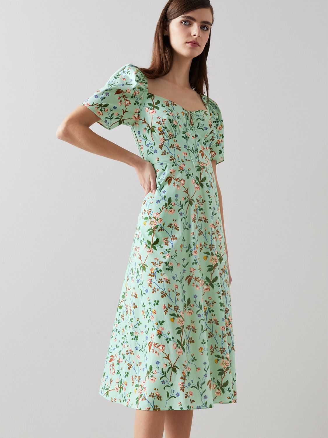 L.K.Bennett Phelia Floral Midi Dress, Green/Multi at John Lewis & Partners