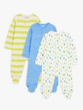 John Lewis ANYDAY Baby Stripe/Spot/Wave Sleepsuits, Pack of 3, Blue
