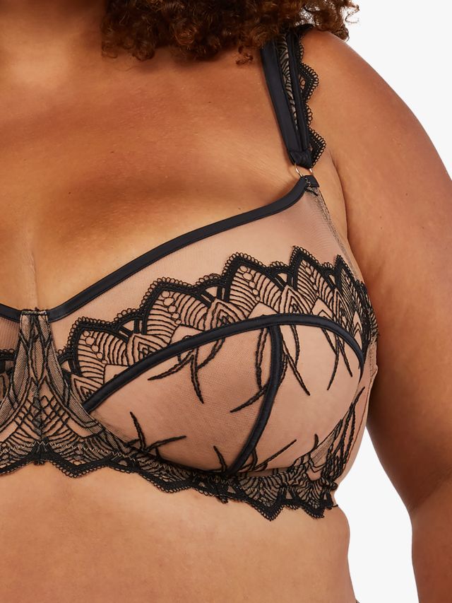 Black Lace Underwired Harness Detail Bra