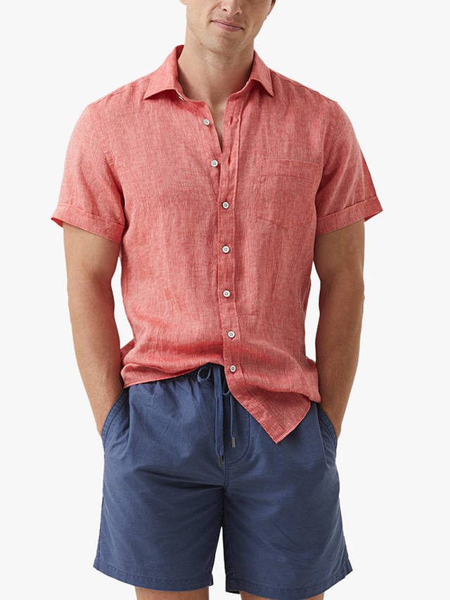 Rodd & Gunn Ellerslie Linen Slim Fit Short Sleeve Shirt, Crimson