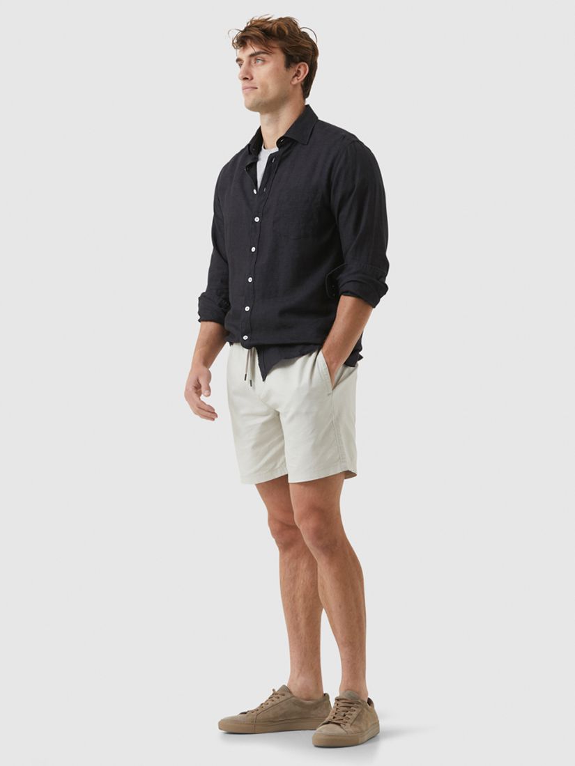 Rodd & Gunn Seaford Long Sleeve Slim Fit Linen Shirt, Black Sands, XS
