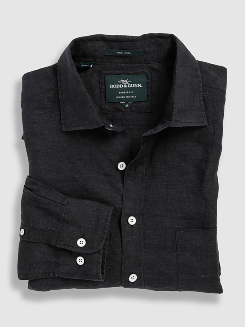 Rodd & Gunn Seaford Long Sleeve Slim Fit Linen Shirt, Black Sands, XS