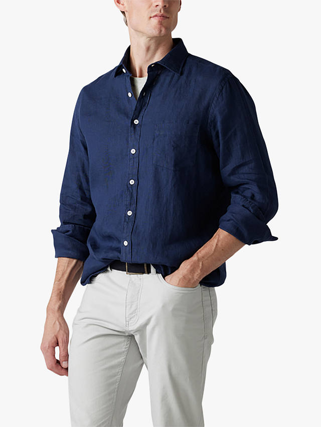 Rodd & Gunn Seaford Long Sleeve Slim Fit Linen Shirt, Midnight