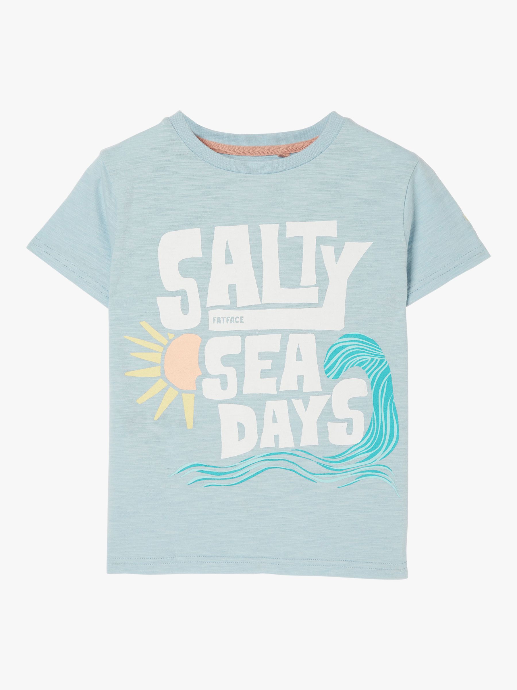 FatFace Kids' Salty Sea Days T-Shirt, Pale Blue at John Lewis & Partners