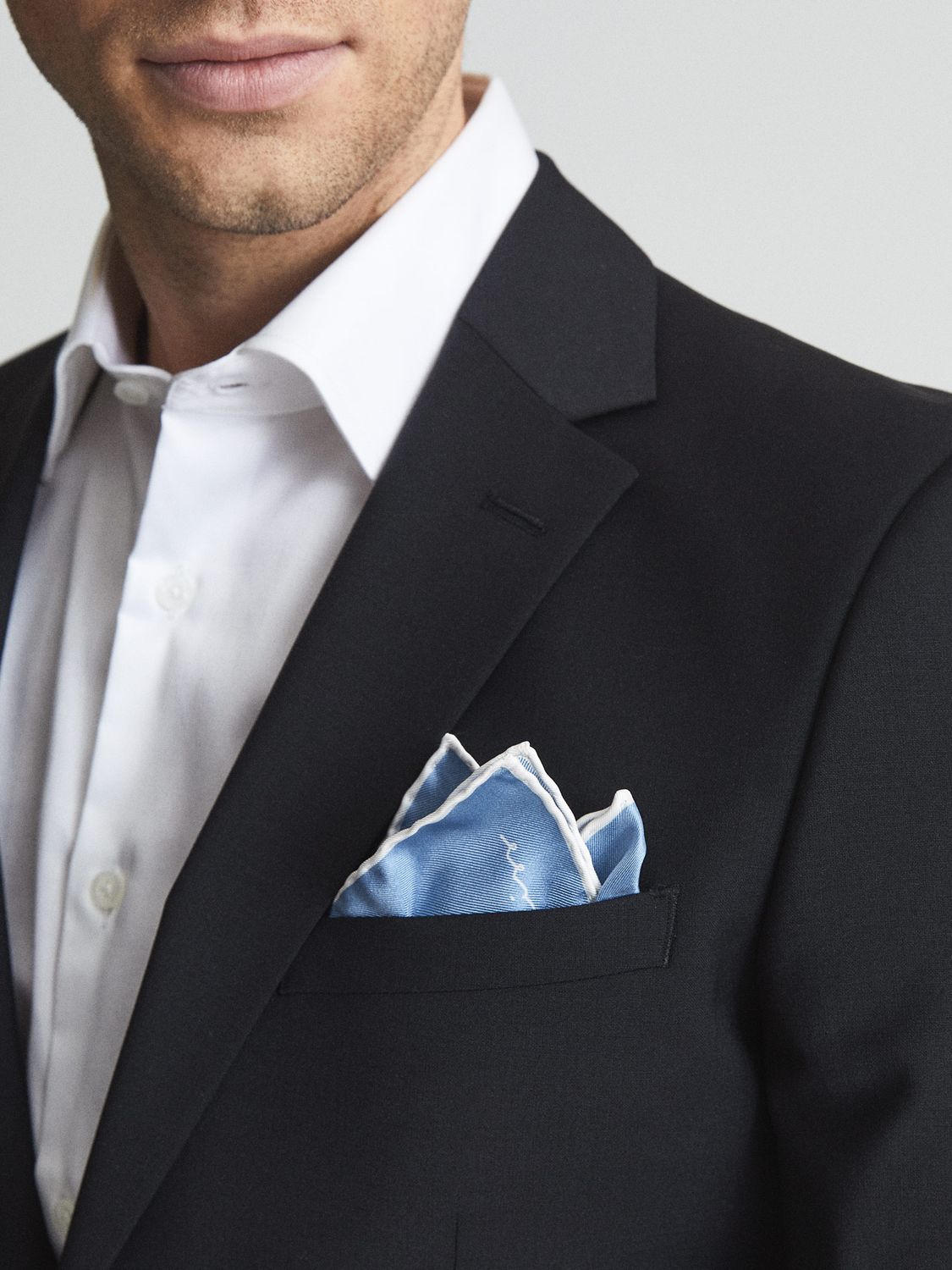 Reiss Ceremony Silk Pocket Square, Airforce Blue at John Lewis & Partners