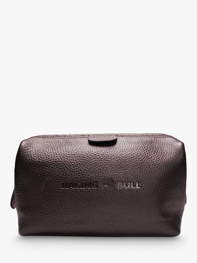 Raging Bull Logo Leather Wash Bag, Brown