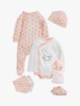 The Little Tailor 7 Piece Clothing, Booties, Blanket, Bib & Comforter Baby Gift Set, Pink/White