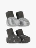 The Little Tailor Baby Stripe & Rocking Horse Booties, Pack of 2, Charcoal