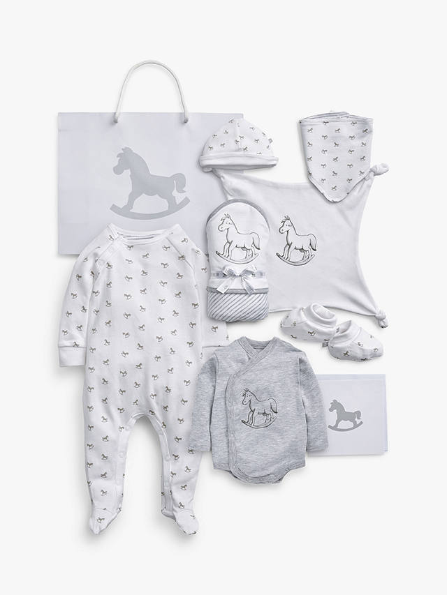 The Little Tailor 7 Piece Clothing, Booties, Blanket, Bib & Comforter Baby Gift Set, White/Grey