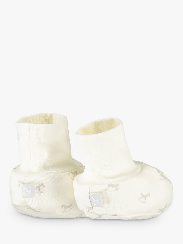 The Little Tailor Baby Stripe & Rocking Horse Booties, Pack of 2, Cream