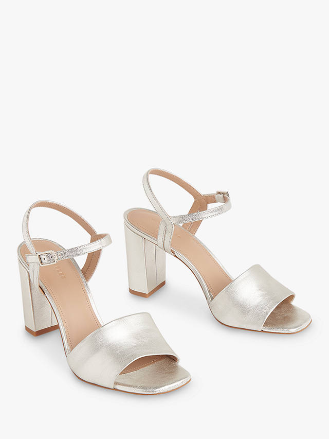 Whistles Lilley Leather Block Heel Sandals, Silver