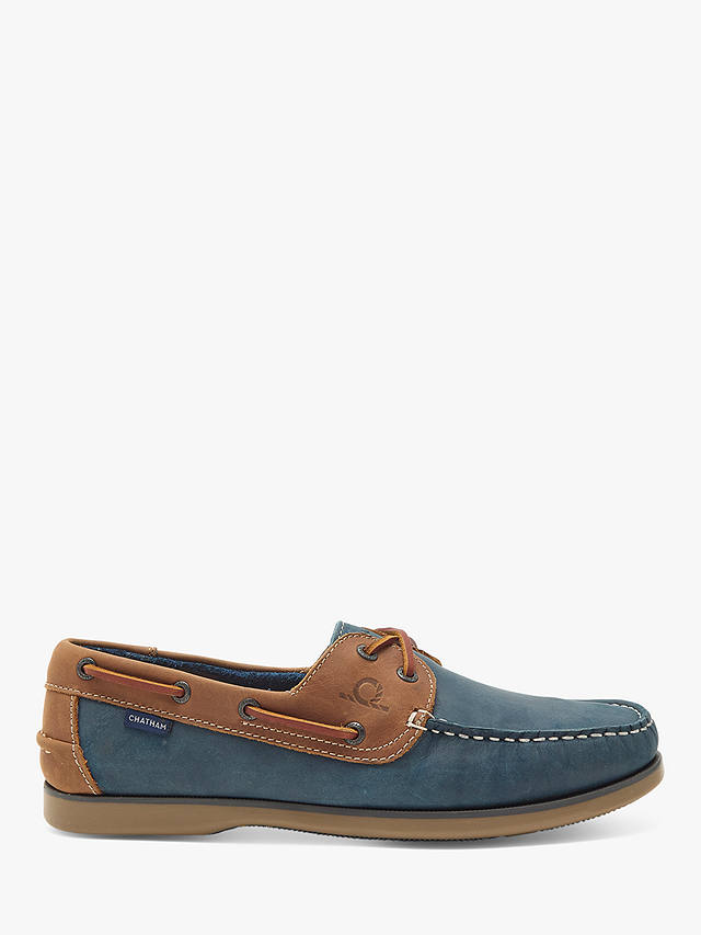 Chatham Whitstable Leather Boat Shoes, Navy/Tan