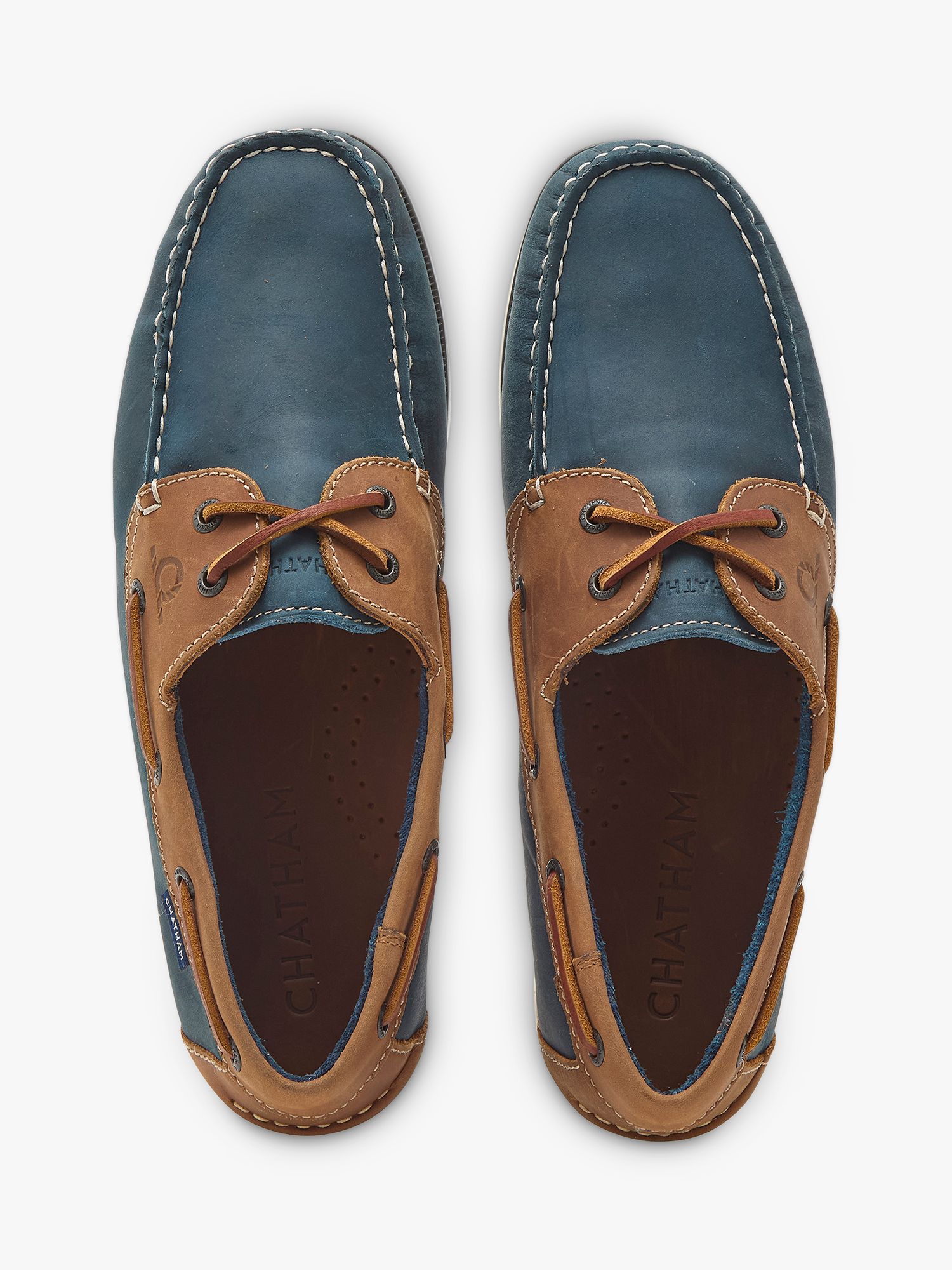 Chatham Whitstable Leather Boat Shoes, Navy/Tan, 7