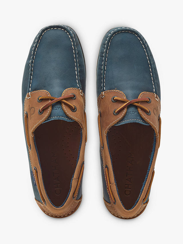 Chatham Whitstable Leather Boat Shoes, Navy/Tan