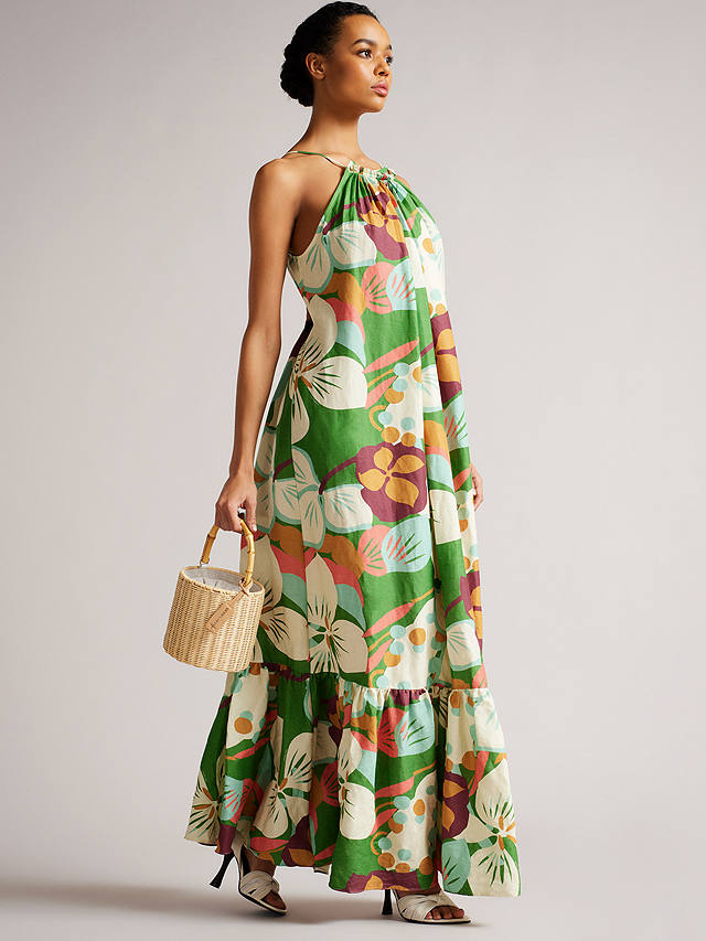 Ted Baker Dulina Floral Print Linen Blend Maxi Dress, Green/Multi at ...