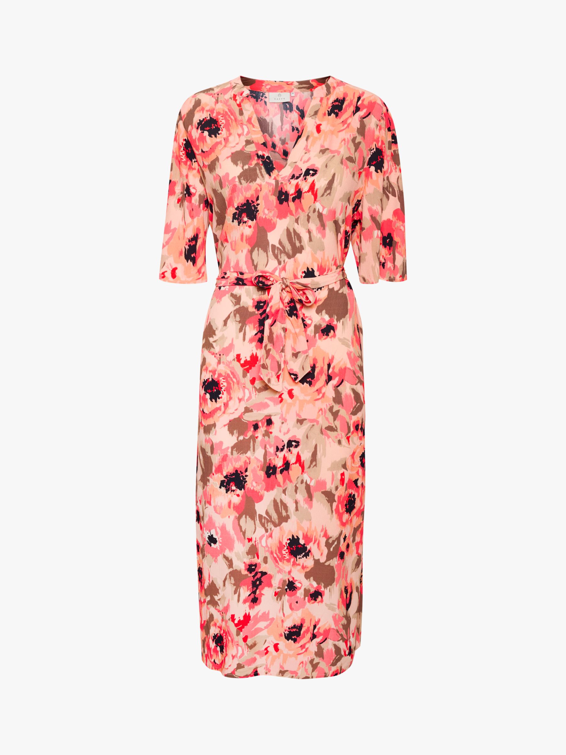 KAFFE Capilo Floral Midi Dress, Peach/Beige at John Lewis & Partners