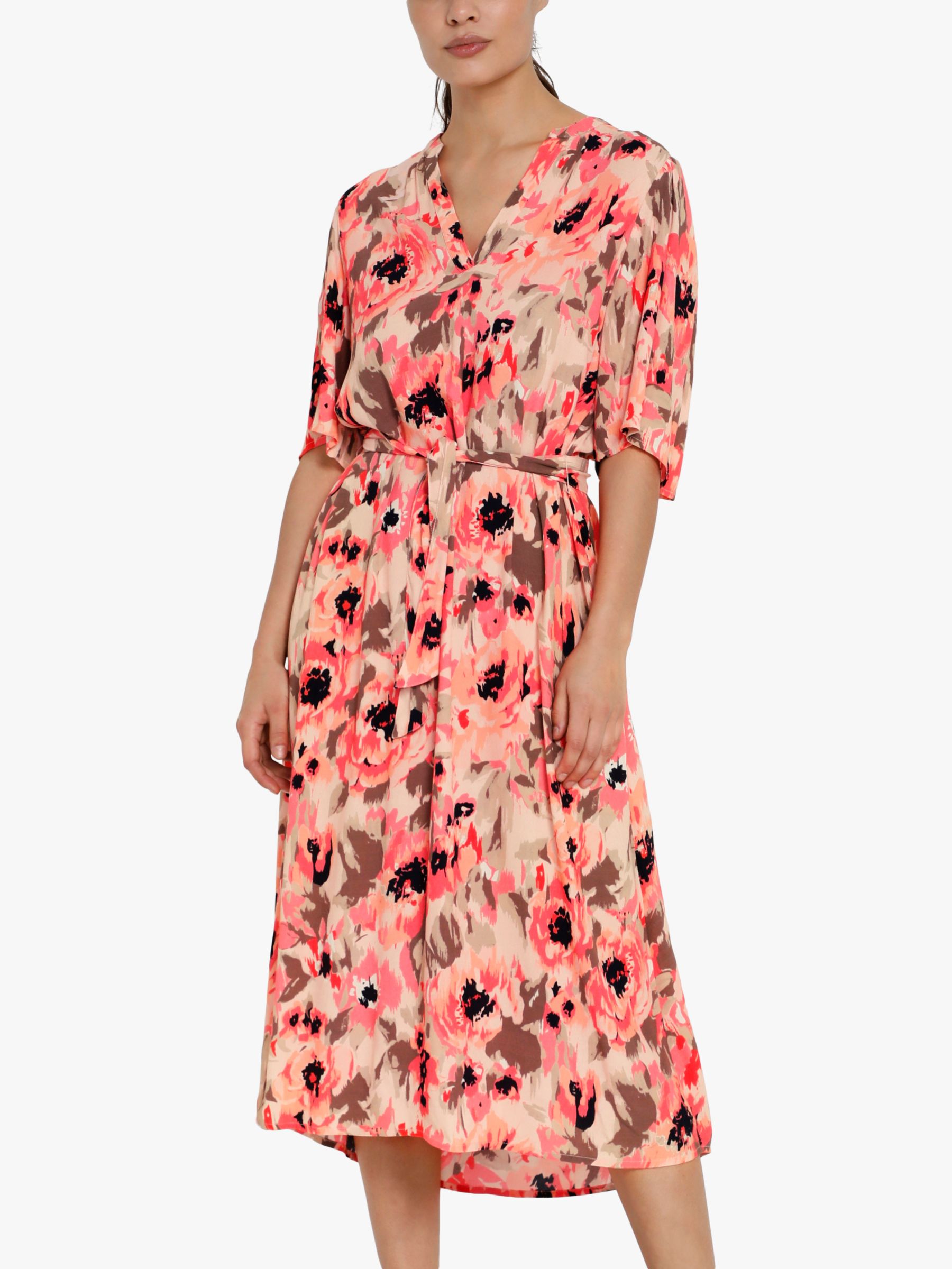 KAFFE Capilo Floral Midi Dress, Peach/Beige at John Lewis & Partners