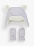 John Lewis Baby Star Showerproof Hat & Mittens Set, Grey