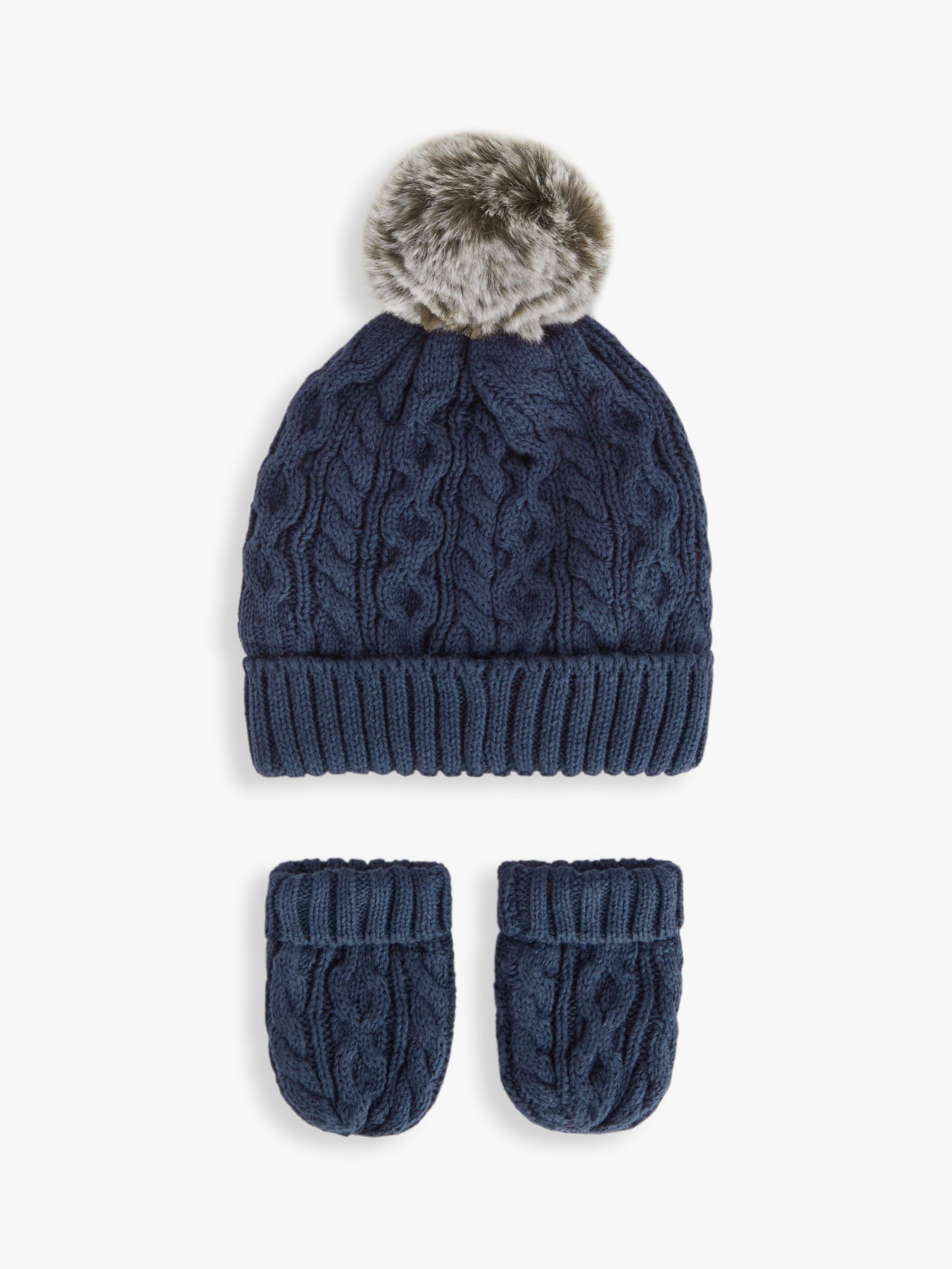 Buy John Lewis Baby Cable Knit Bobble Hat & Mittens Set Online at johnlewis.com