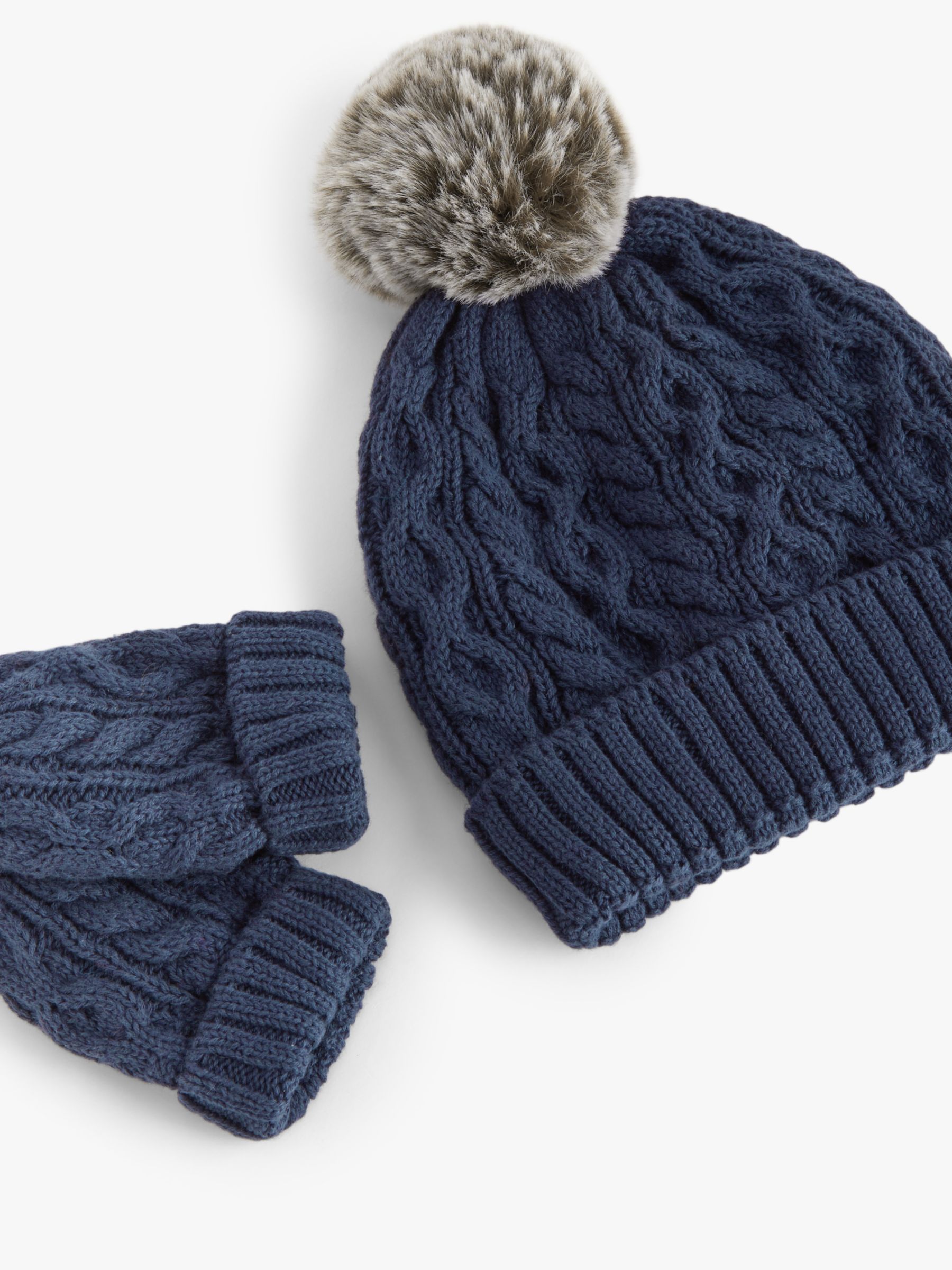 Buy John Lewis Baby Cable Knit Bobble Hat & Mittens Set Online at johnlewis.com