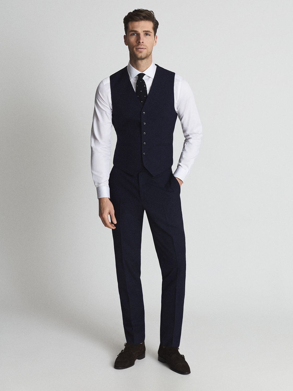 Reiss Bold Wool Blend Slim Fit Waistcoat, Navy at John Lewis