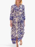 Pure Collection Woodblock Print Linen Maxi Dress, Blue/Multi